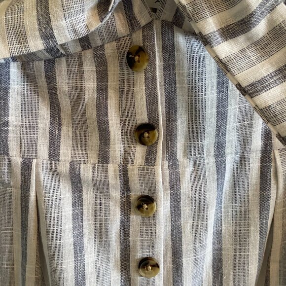 NWOT Blue Striped Thin Strap Cotton Romper with Bow, Cutout and Buttons Summer - Picture 2 of 11